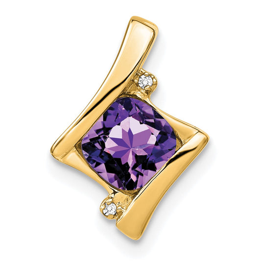 10k Yellow Gold Amethyst and Real Diamond Pendant