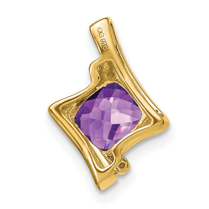 Solid 14k Yellow Gold Simulated Amethyst and CZ Pendant