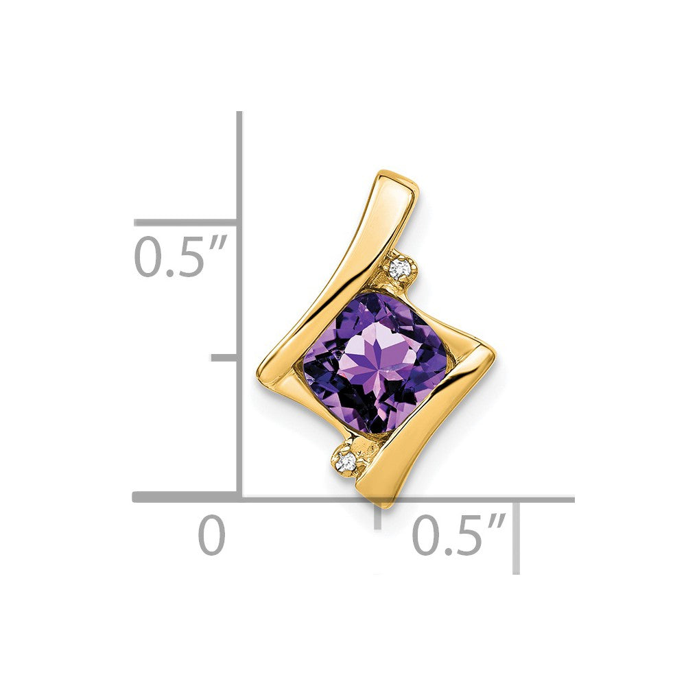 14K Yellow Gold Amethyst and Real Diamond Pendant