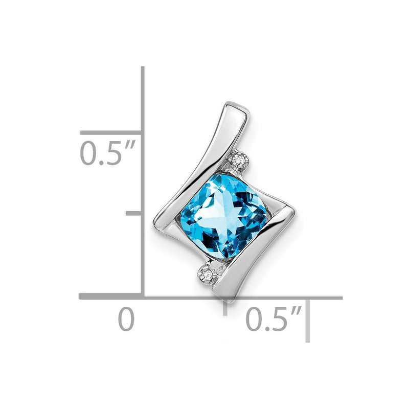 14K White Gold Blue Topaz and Real Diamond Pendant