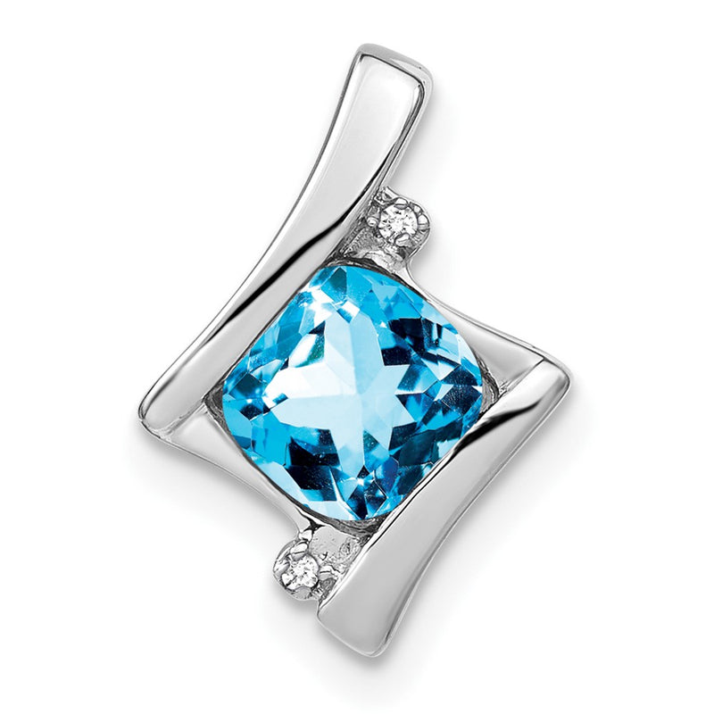 14K White Gold Blue Topaz and Real Diamond Pendant
