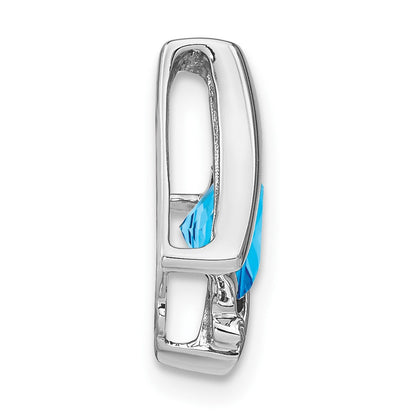 14k White Gold Blue Topaz and Real Diamond Pendant