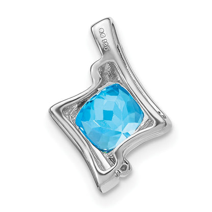 14k White Gold Blue Topaz and Real Diamond Pendant