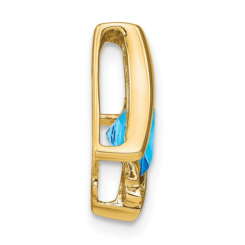 14K Yellow Gold Blue Topaz and Real Diamond Pendant