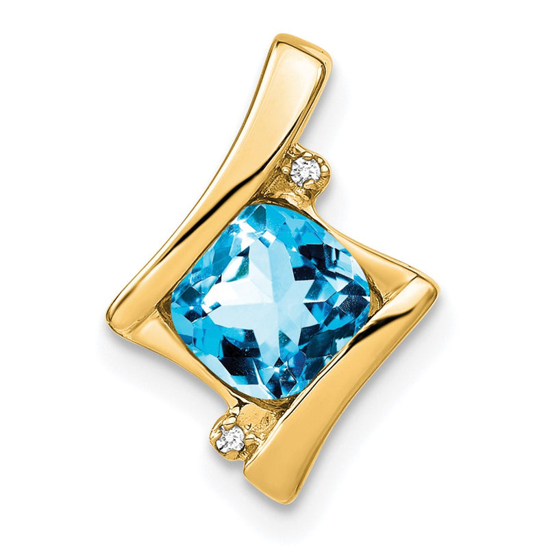 14K Yellow Gold Blue Topaz and Real Diamond Pendant