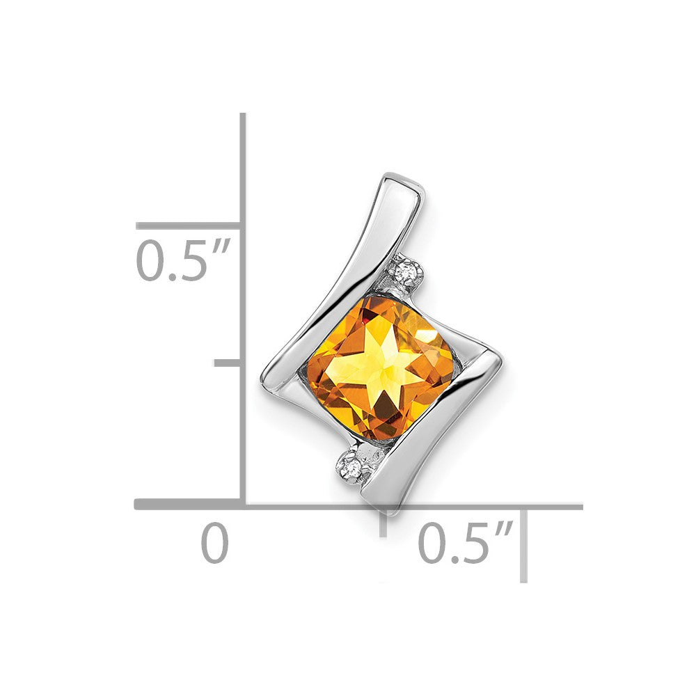 14k White Gold Citrine and Real Diamond Pendant