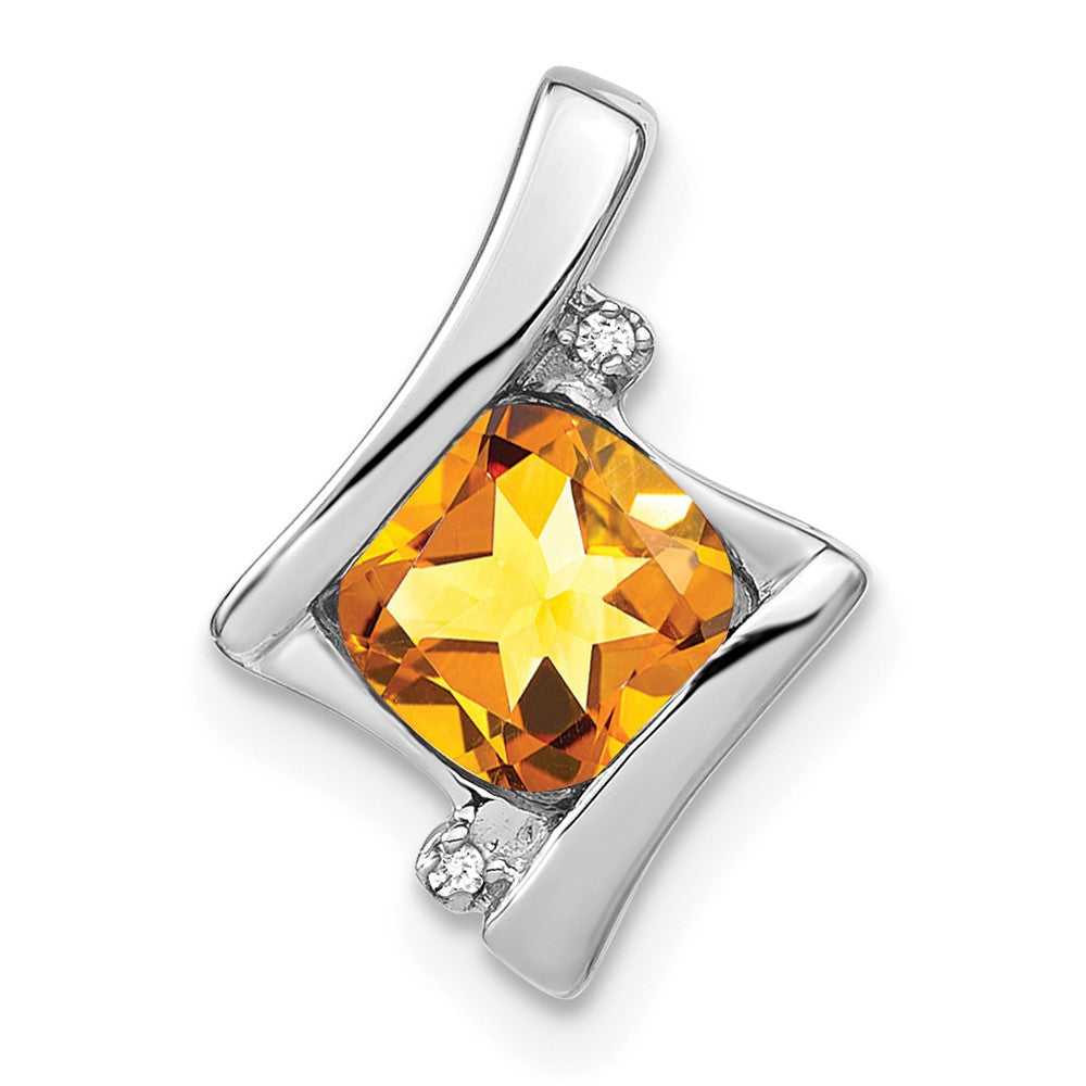 14k White Gold Citrine and Real Diamond Pendant