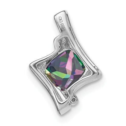 14k White Gold Mystic Fire Topaz and Real Diamond Pendant