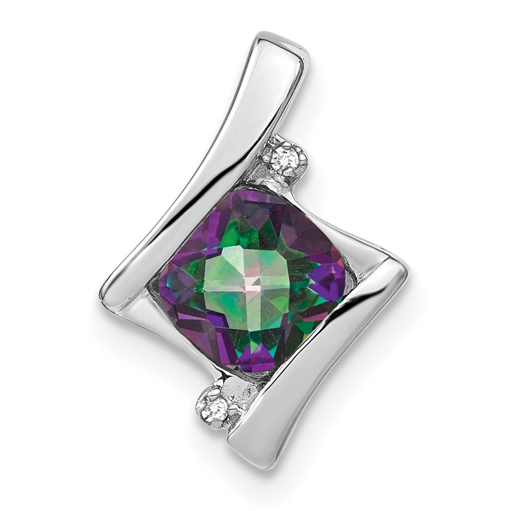 14k White Gold Mystic Fire Topaz and Real Diamond Pendant