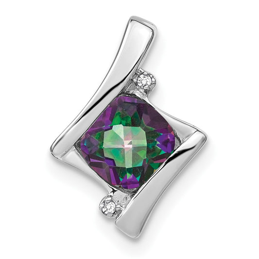 14k White Gold Mystic Fire Topaz and Real Diamond Pendant