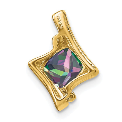 14K Yellow Gold Mystic Fire Topaz and Real Diamond Pendant