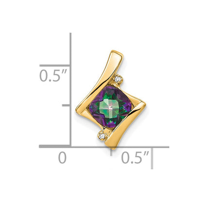 14K Yellow Gold Mystic Fire Topaz and Real Diamond Pendant