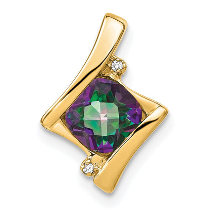 14K Yellow Gold Mystic Fire Topaz and Real Diamond Pendant
