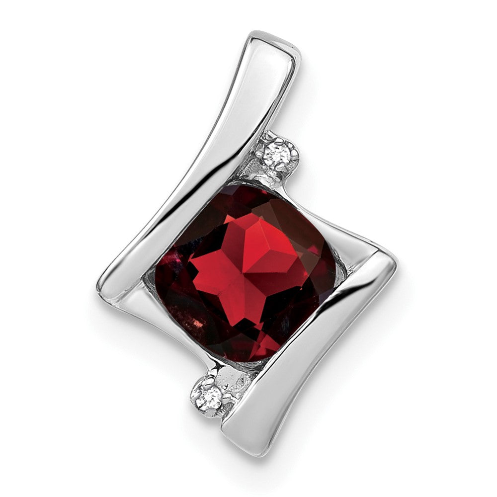 14k White Gold Garnet and Real Diamond Pendant