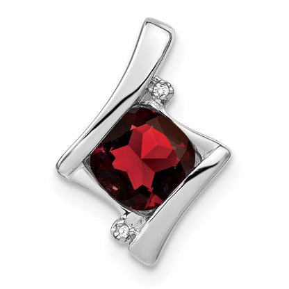 14k White Gold Garnet and Real Diamond Pendant