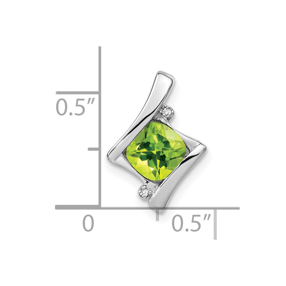 14K White Gold Peridot and Real Diamond Pendant
