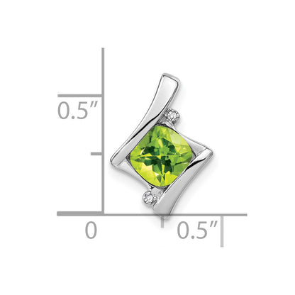 14K White Gold Peridot and Real Diamond Pendant