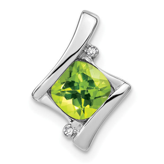 14K White Gold Peridot and Real Diamond Pendant