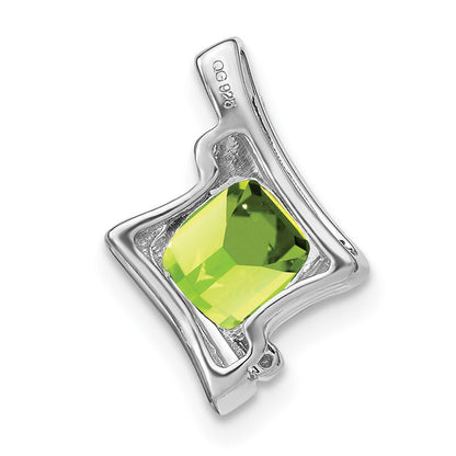 14k White Gold Peridot and Real Diamond Pendant