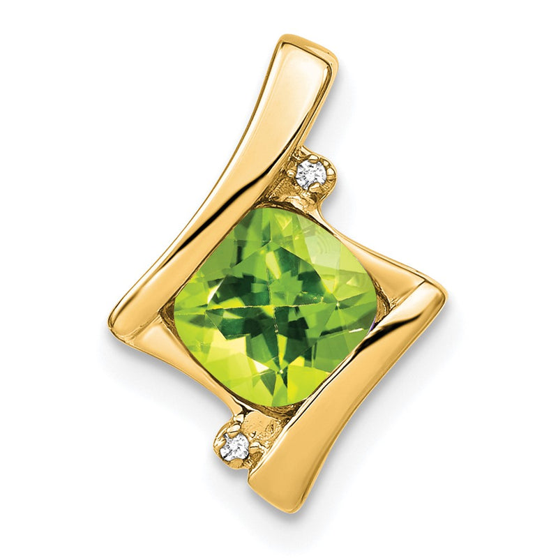 14K Yellow Gold Peridot and Real Diamond Pendant