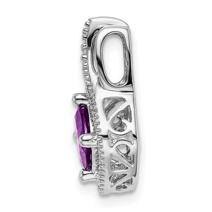 14k White Gold Amethyst and Real Diamond Pendant