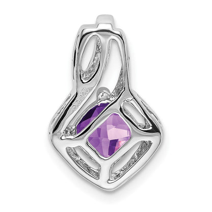 14k White Gold Amethyst and Real Diamond Pendant