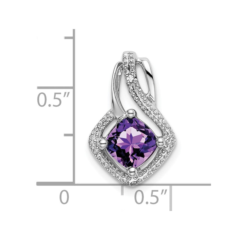 14k White Gold Amethyst and Real Diamond Pendant