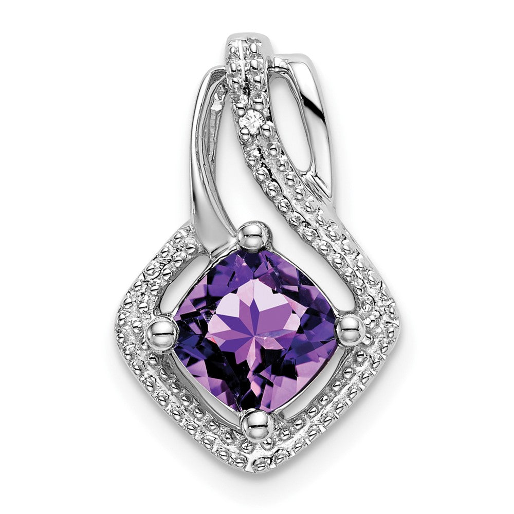 14k White Gold Amethyst and Real Diamond Pendant