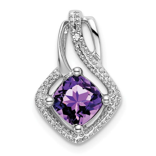14k White Gold Amethyst and Real Diamond Pendant