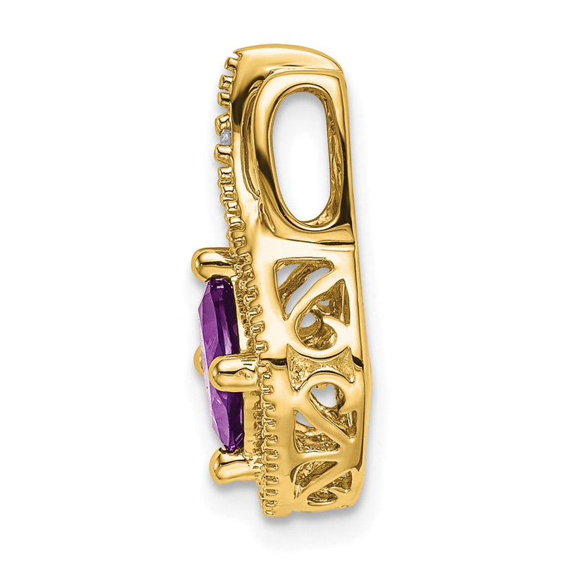 14K Yellow Gold Amethyst and Real Diamond Pendant