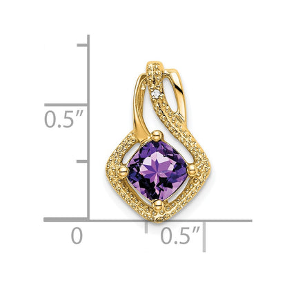 14K Yellow Gold Amethyst and Real Diamond Pendant