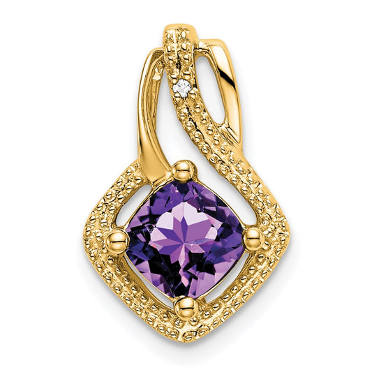 14K Yellow Gold Amethyst and Real Diamond Pendant