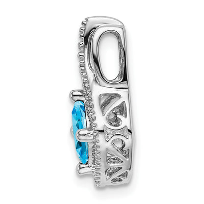 14k White Gold Blue Topaz and Real Diamond Pendant