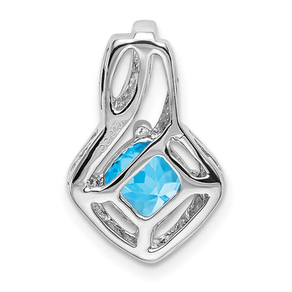 14k White Gold Blue Topaz and Real Diamond Pendant