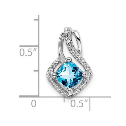 14k White Gold Blue Topaz and Real Diamond Pendant