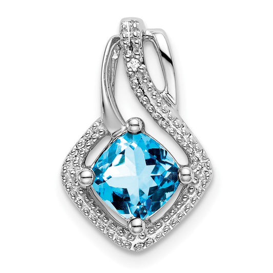 14k White Gold Blue Topaz and Real Diamond Pendant