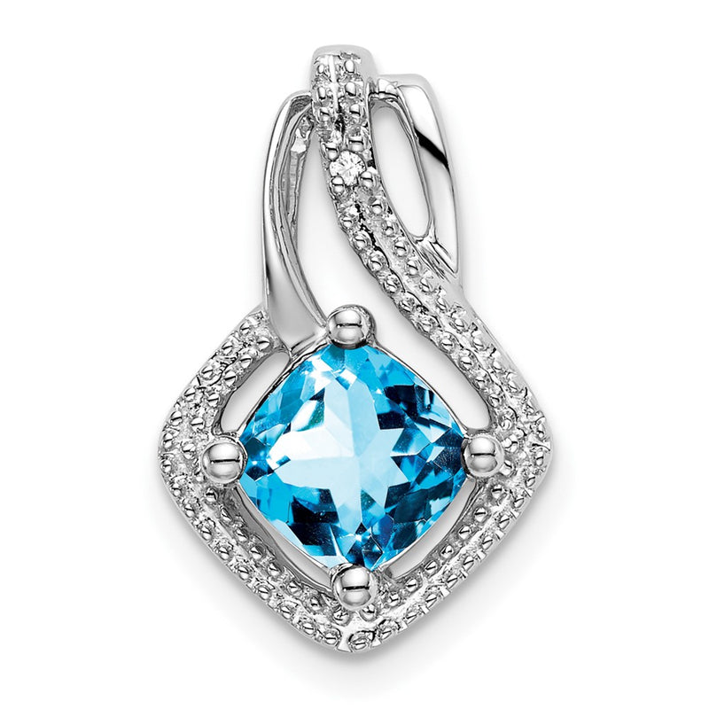 14k White Gold Blue Topaz and Real Diamond Pendant