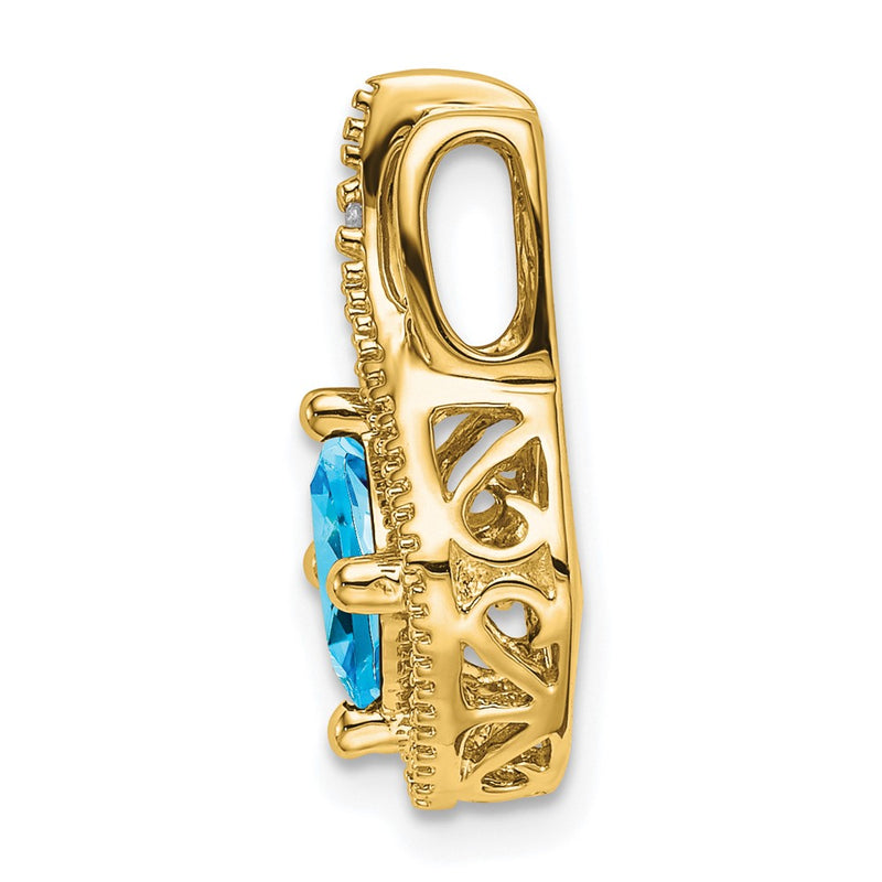 14K Yellow Gold Blue Topaz and Real Diamond Pendant