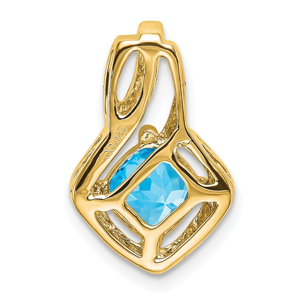 14K Yellow Gold Blue Topaz and Real Diamond Pendant