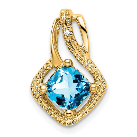 14K Yellow Gold Blue Topaz and Real Diamond Pendant