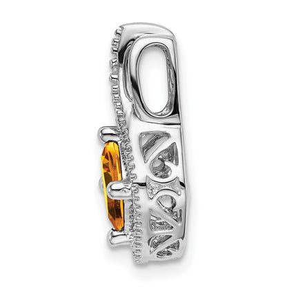 14k White Gold Citrine and Real Diamond Pendant