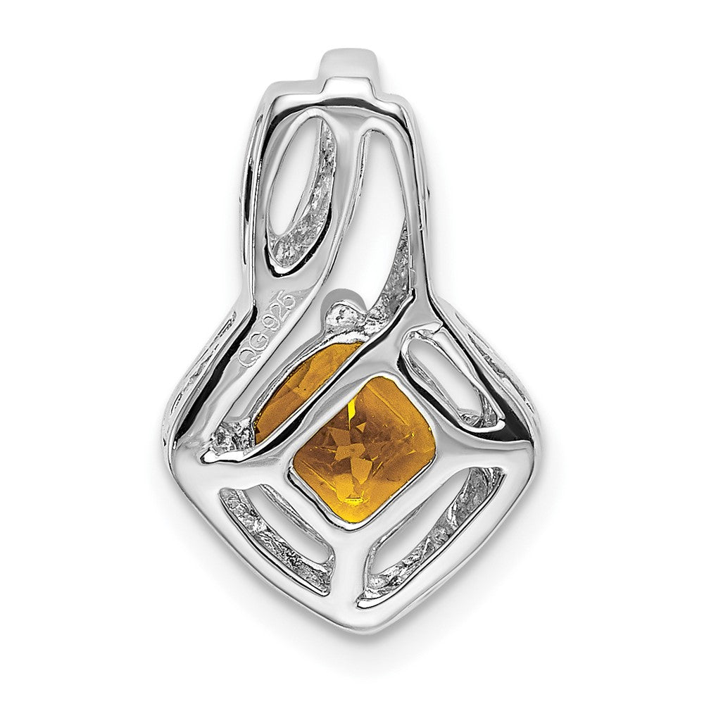14k White Gold Citrine and Real Diamond Pendant