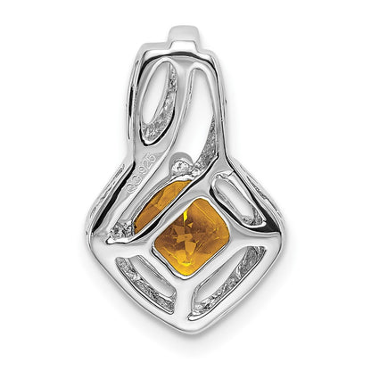 14k White Gold Citrine and Real Diamond Pendant