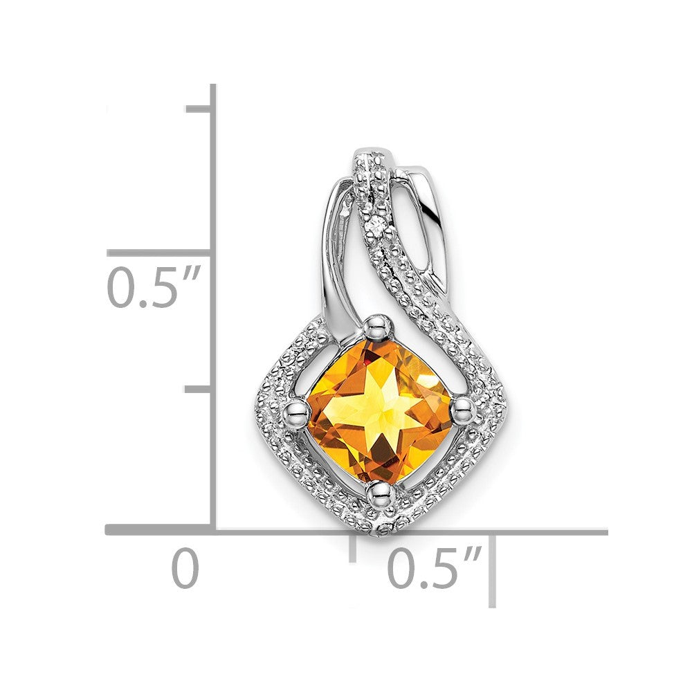 14k White Gold Citrine and Real Diamond Pendant