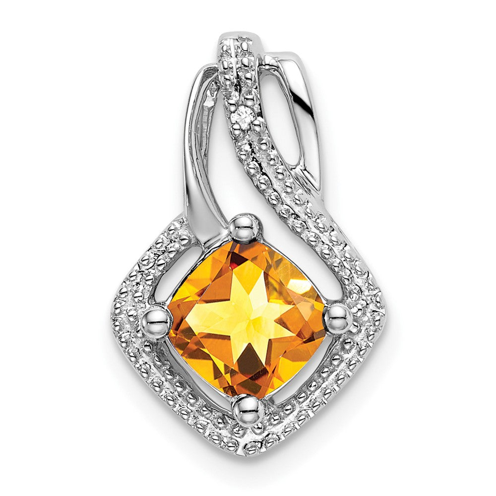 14k White Gold Citrine and Real Diamond Pendant