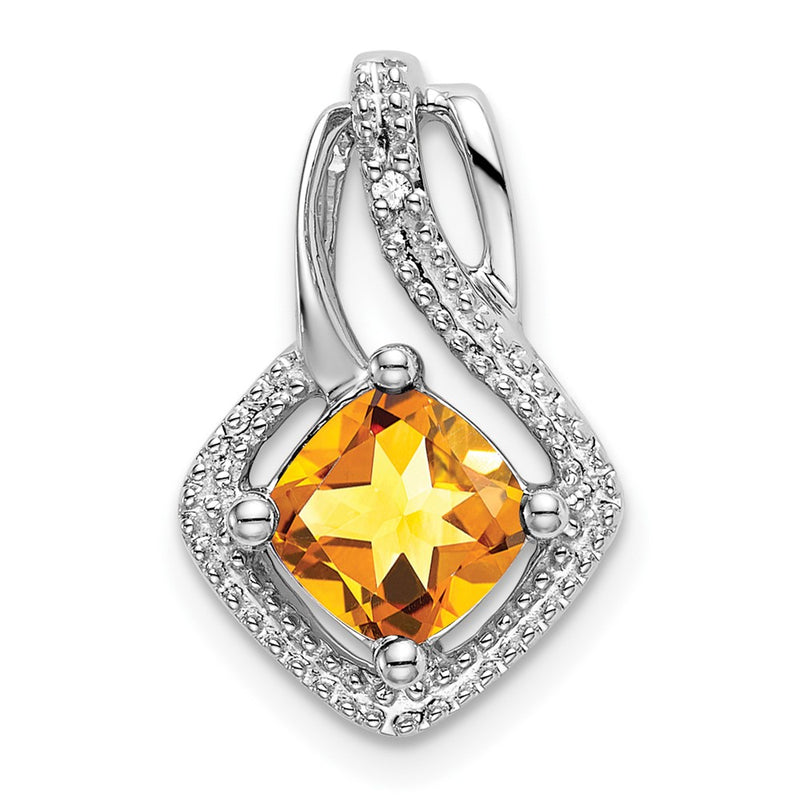 14k White Gold Citrine and Real Diamond Pendant