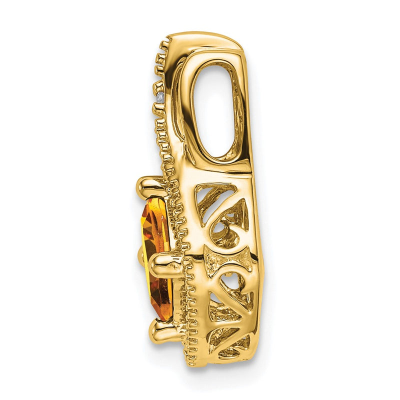 14K Yellow Gold Citrine and Real Diamond Pendant