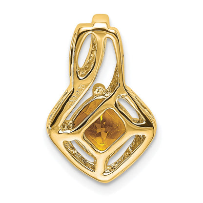 14K Yellow Gold Citrine and Real Diamond Pendant