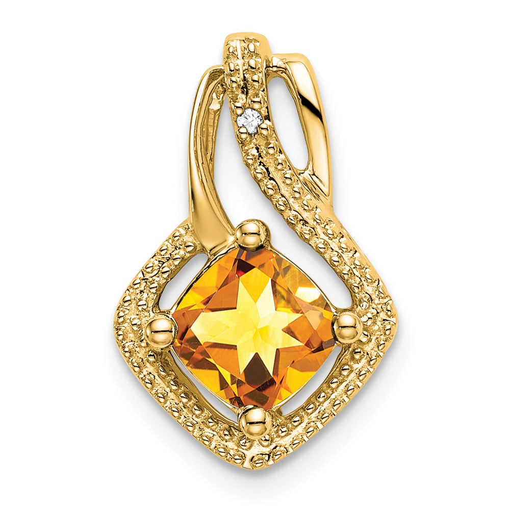 14K Yellow Gold Citrine and Real Diamond Pendant