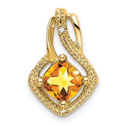 14K Yellow Gold Citrine and Real Diamond Pendant